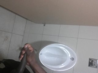 Horny jamaican cum in public toilet at work