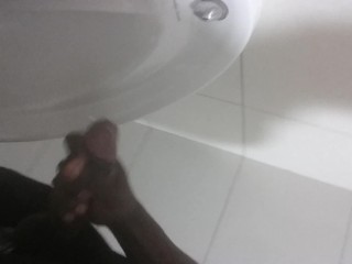Horny Jamaican Cum in Public Toilet at Work