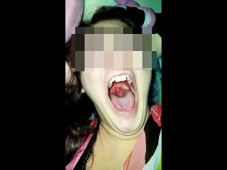 girl long tongue, girl big yawn, girl mouth uvula, girl open wide mouth