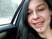 Preview 1 of Highway Head - little horny Cocksucker gives Blowjob in Car while driving