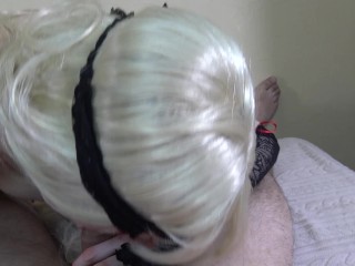 I was fucked by his leg at this moment I make him blowjob with cum on tits