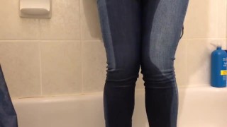 Girl pees pants then cums