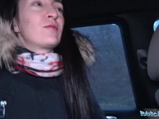 Public Agent Brunette with nice natural tits andpale skin