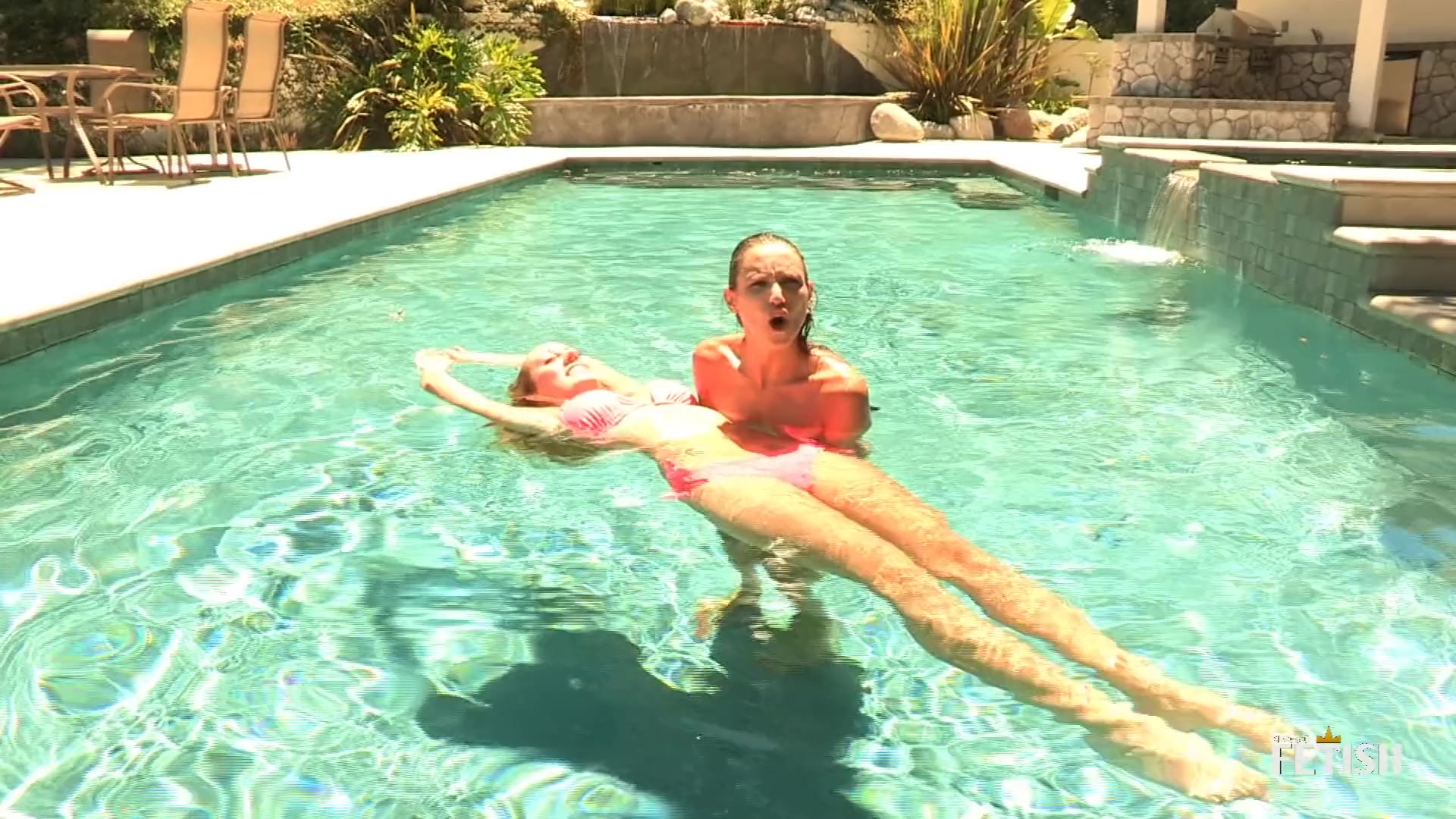 Hot lesbian pool meeting and pussy licking
