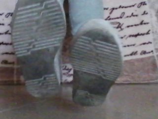 Mistress Shows off Her White Dirty Sneakers Fetish Slave