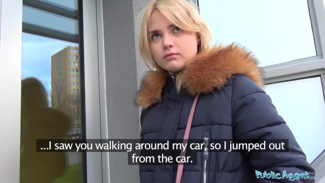 Public Agent Hot blondes gets a mouthful of cum after fucking for cash