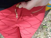 Preview 3 of Pee on my new red jeans outdoor