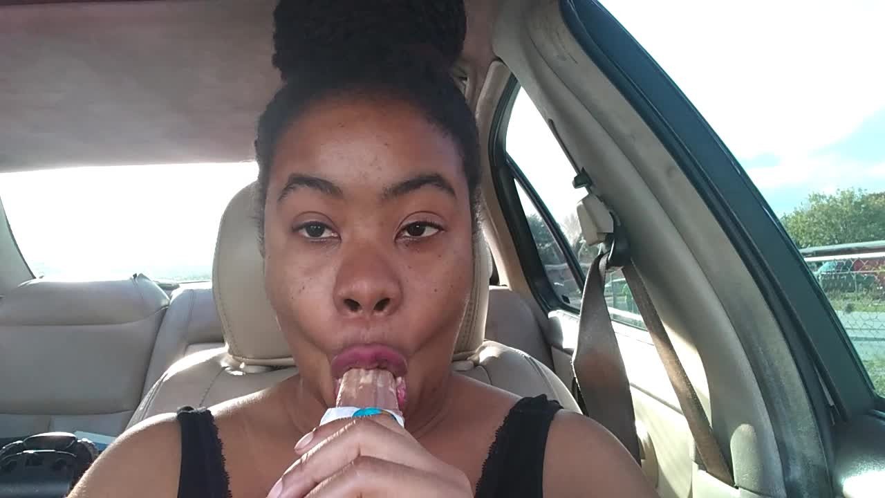 Ebony Big Lips Sucking Ice Cream Pop outside in Car - Cami Creams -  Pornhub.com