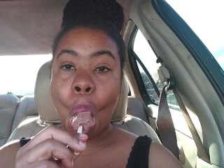 Ebony Big Lips Sucking Ice cream Pop Outside inCar - Cami Creams