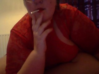 solo female, red lipstick smoking, smoking, bbw