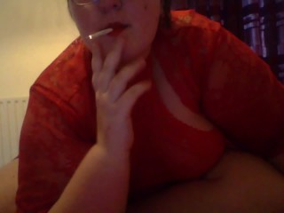 Smoking in Red Lingerie