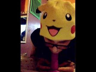 cute girl blows pink dildo
