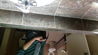 Young Guy Cums In Public Restroom Almost Caught