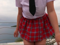 Ginger Schoolgirl Cheerleader Seaside Dance | Redheaded Girl Solo Dancing