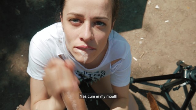 First Time Messy Blowjob Outdoor and Swallow Cum! 