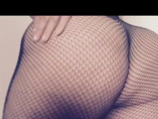 Curvy blonde in fishnets striptease and dildo play
