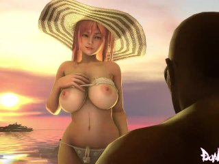 anime, tit fucking, redhead, big boobs