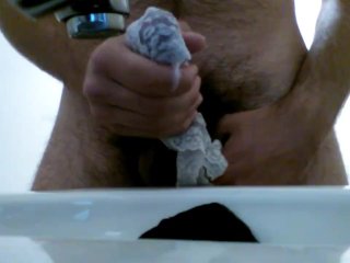 Cum on my friend's wife's panties in the bathroom
