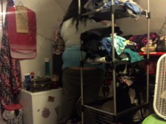 fat white girl buttcrack in sweatpants and shorts with a see thru shirt