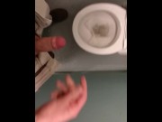 Risky, jerking off and cumming in a public toilet in middle of the day