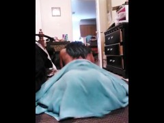 Dancing to Some Cut wearing only a towel