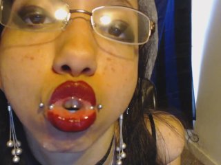 Goth with Red Lipstick_Drools a Lot and Blows Spit_Bubbles - Spit_Fetish