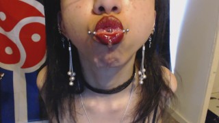 Goth With Red Lipstick Drools A Lot And Blows Spit Bubbles Spit Fetish