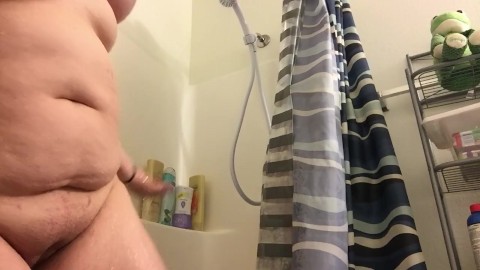 Chubby teen gets ready to take a shower
