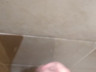 Hung Uncut Brit Cumming in Public Bathroom
