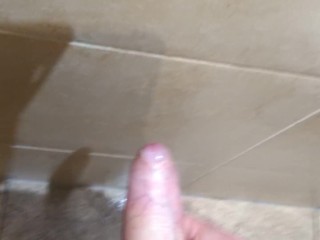 Hung Uncut Brit Cumming in Public Bathroom