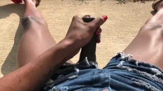 A Walk In The Park With Piss And Cum TS