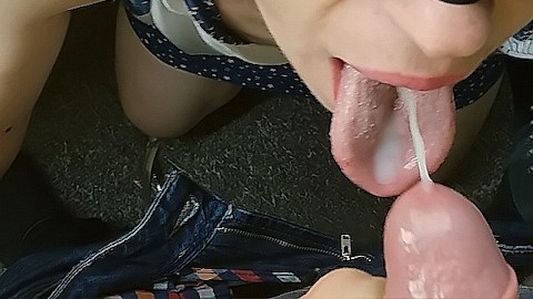 Amateur Gives Intense Blowjob and First Swallow Cum. Deep Blowjob POV