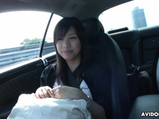 Cute Asian brunette teen fingered after blowing in the car