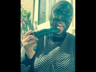 Masked Ebony Bbw Smoking OutsideIn Back Garden Sucking Vibrator inSecret