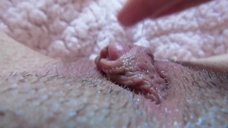 Close-Up Of My Dripping Large Clit Pussy