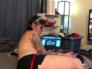 JezabelJamez behind the scenes keeping trash leashed up_mouth on theready