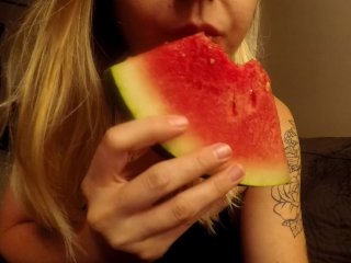 messy food fetish, milf, watermelon, chewing