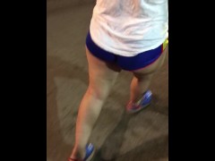 Wife in booty shorts but cheeks in public