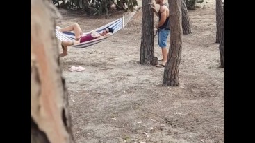 The voyeurs fucks a turist in the pines