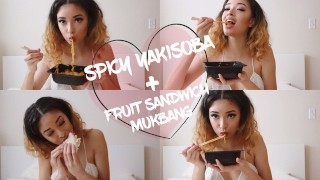Mukbang de Yakisoba apimentado + Sanduíche de fruta 