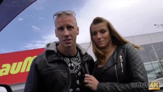 HUNT4K. Bald guy GF's shaved cunny for solid amount of cash