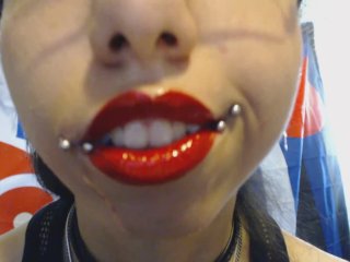 Bright Red_Lipstick Drooling A LOT_of Saliva and Spit