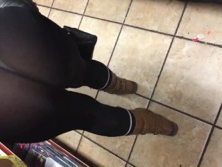 Wife see through Black Spandex Public Thong in Store