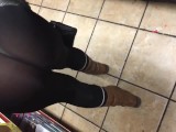 Wife See through black spandex public thong in store