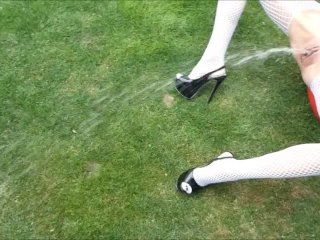 extra small tiny milf in catsuit extreme pee pissing outdoor very sexy pov