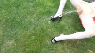 extra small tiny milf in catsuit extreme pee pissing outdoor very sexy pov