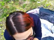 Preview 1 of Public Threesome at the Сity Park: Stranger joined a Blowjob