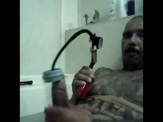 pumping cock, bathtub fun, big dick, solo male