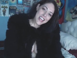 solo female, webcam show, point of view, fur coat milf