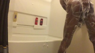 A Close-Up Of Alex's Sudzy Cummy Shower